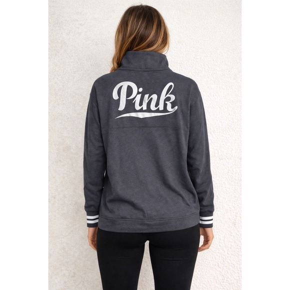 Victoria's Secret Tops - VS Pink Half‎ Zip Funnel Neck Sweatshirt Womens Large Gray Pullover Top Y2K